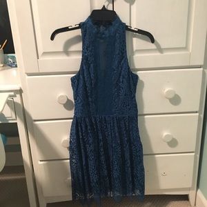 Formal blue lace halter dress